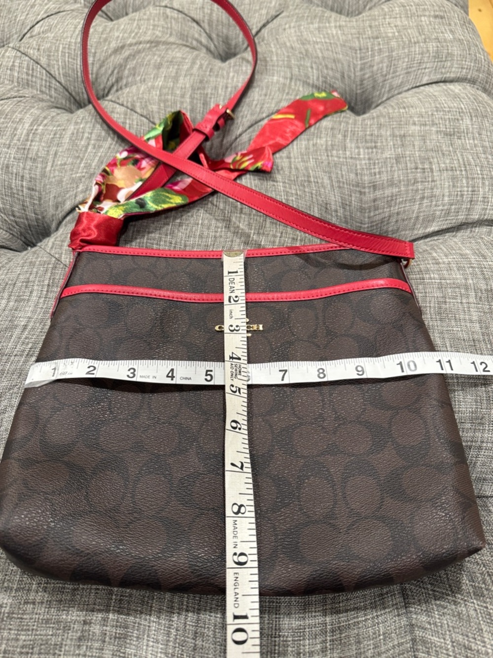 Coach File Messenger Brown Red Signature Crossbody - Picture 15 of 17